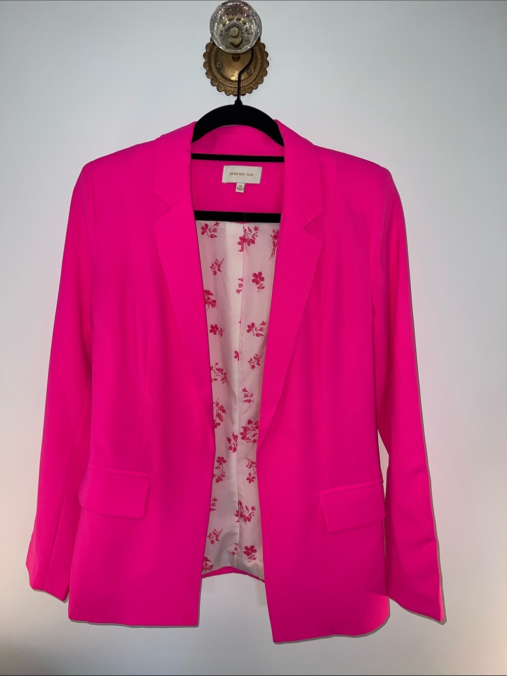Hot Pink Open Blazer with Satin Floral Lining